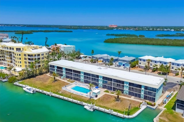 aerial view with a water view