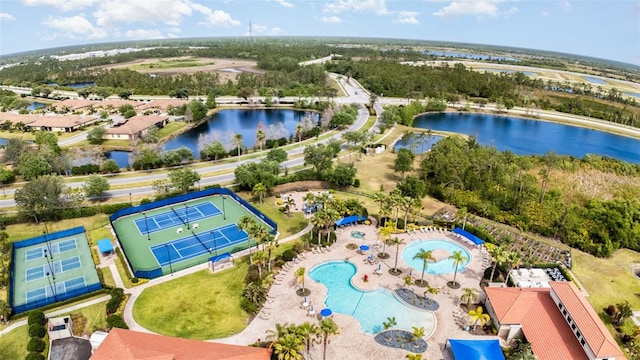 aerial view with a water view