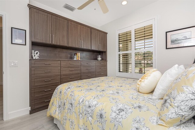 2705 Taheebo Way, North Port, FL 34289 - bedroom featuring light wood finished floors, baseboards, recessed lighting, and ceiling fan