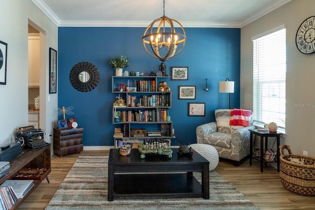 11702 Tetrafin Dr, Riverview, FL 33579 - sitting room with a chandelier, plenty of natural light, wood finished floors, and crown molding