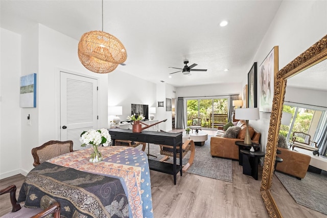 1800 Little Bird Ct, Sarasota, FL 34235 - dining area with light wood-type flooring, a ceiling fan, and recessed lighting