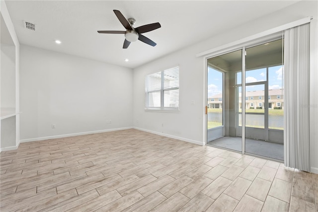 5543 Pleasantview Ct, Bradenton, FL 34211 - empty room with visible vents, light wood-style floors, baseboards, recessed lighting, and a ceiling fan