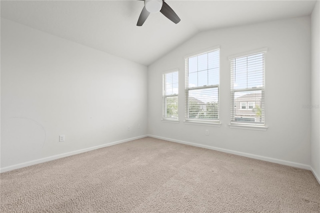 5543 Pleasantview Ct, Bradenton, FL 34211 - carpeted empty room featuring baseboards, a ceiling fan, and vaulted ceiling