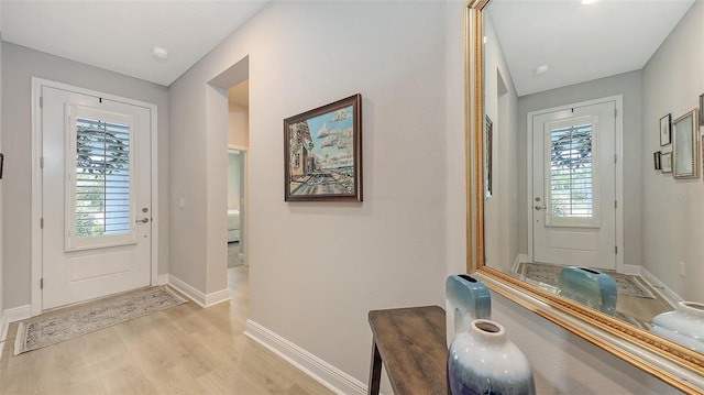 8110 Trimbelle Ter, Parrish, FL 34219 - foyer entrance with light wood finished floors and baseboards
