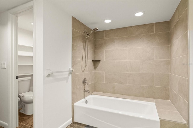 825 S Osprey Ave Unit 302, Sarasota, FL 34236 - full bath featuring  shower combination, toilet, tile patterned flooring, and recessed lighting