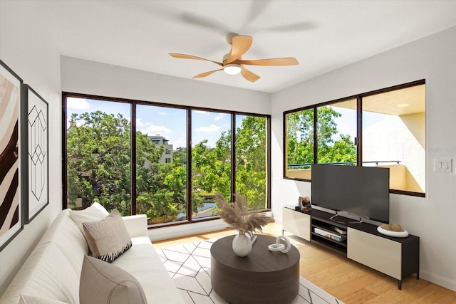 825 S Osprey Ave Unit 302, Sarasota, FL 34236 - living room featuring light wood finished floors and ceiling fan