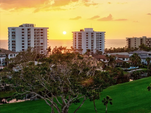 exterior space featuring a water view
