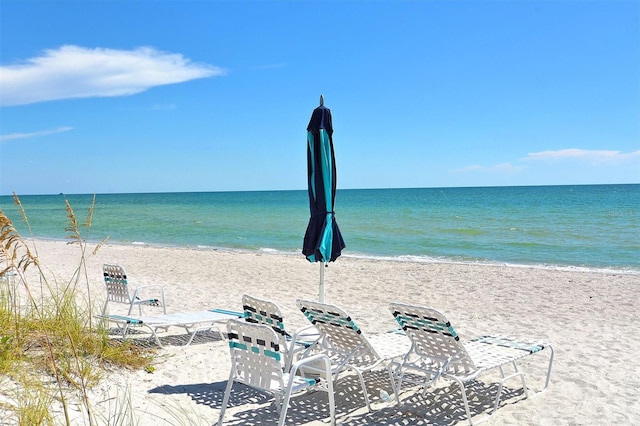 property view of water featuring a view of the beach