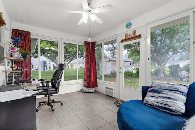 3459 Lotus Rd, North Port, FL 34291 - office space featuring light tile patterned flooring, a wall unit AC, and ceiling fan