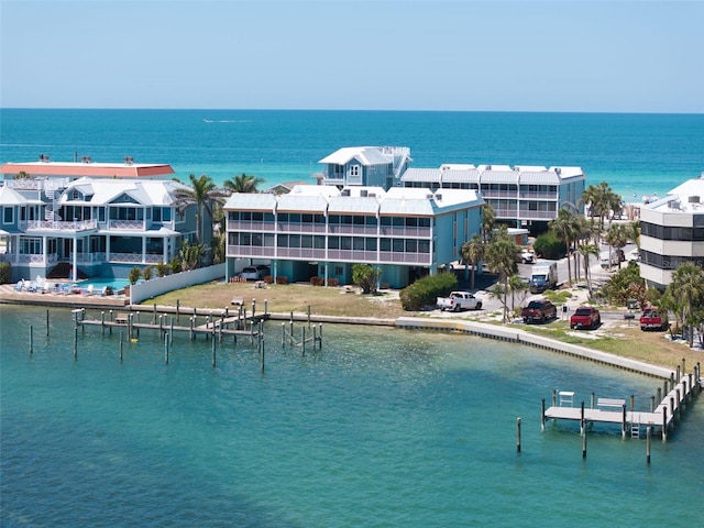 water view featuring a dock