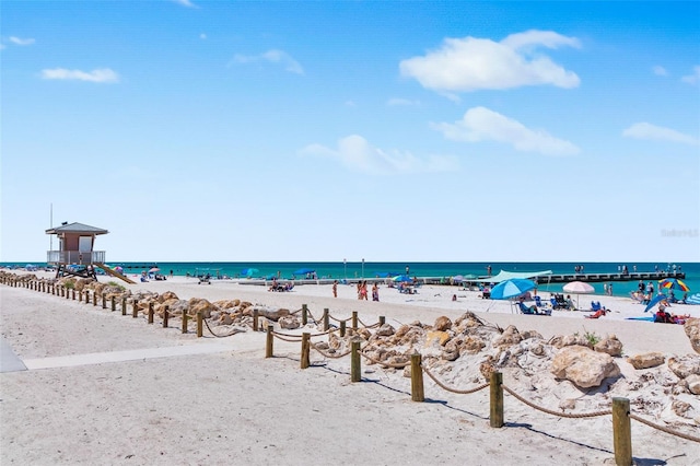 property view of water with a beach view