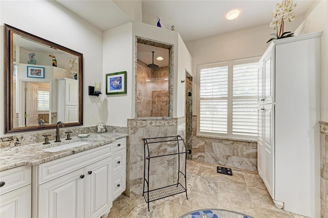 8136 Snowy Egret Pl, Bradenton, FL 34202 - full bath with vanity, a walk in shower, and marble finish flooring