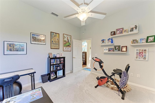 8136 Snowy Egret Pl, Bradenton, FL 34202 - exercise area featuring carpet flooring and ceiling fan