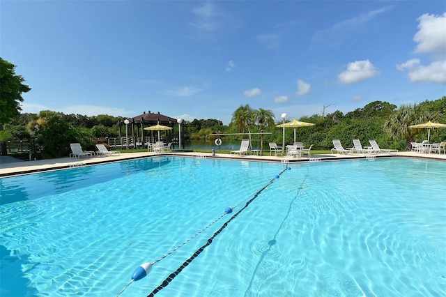 pool with a patio area