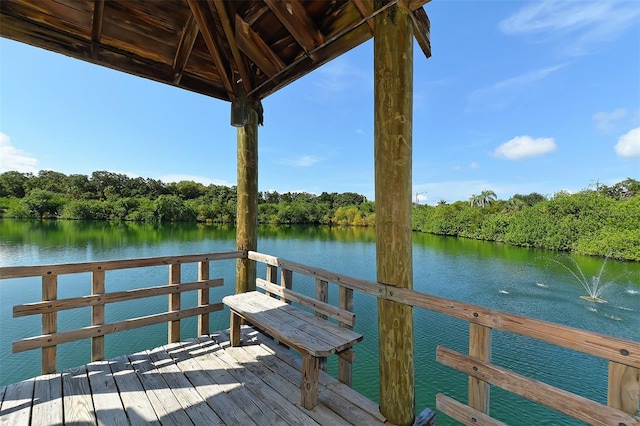 dock area with a water view