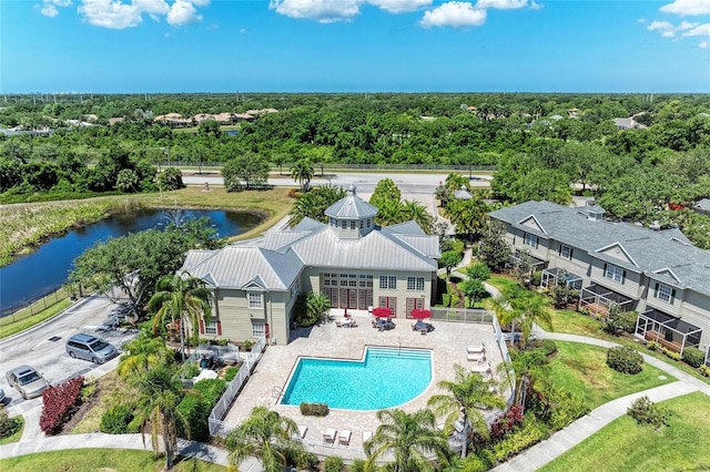 aerial view with a water view