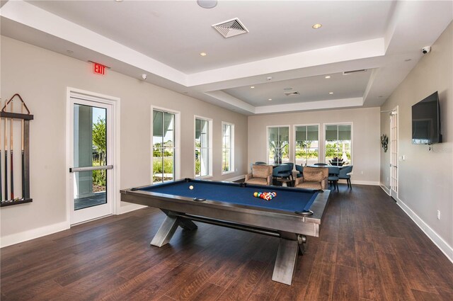 1599 Laurel Brook Ln, Port Charlotte, FL 33953 - playroom featuring billiards, a raised ceiling, wood finished floors, plenty of natural light, and recessed lighting