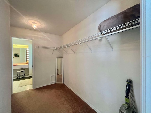 walk in closet with carpet