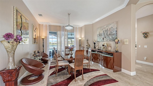 1085 Mallard Marsh Dr, Osprey, FL 34229 - dining area featuring baseboards, ornamental molding, and visible vents