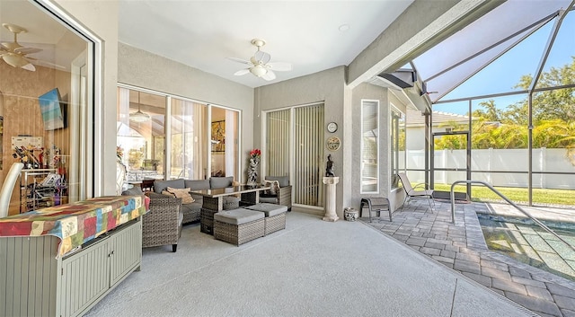 1085 Mallard Marsh Dr, Osprey, FL 34229 - sunroom / solarium with outdoor lounge area and a ceiling fan
