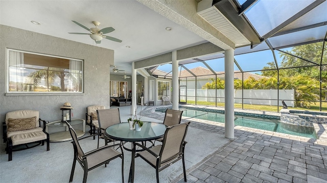 1085 Mallard Marsh Dr, Osprey, FL 34229 - sunroom / solarium with a healthy amount of sunlight, ceiling fan, and a swimming pool