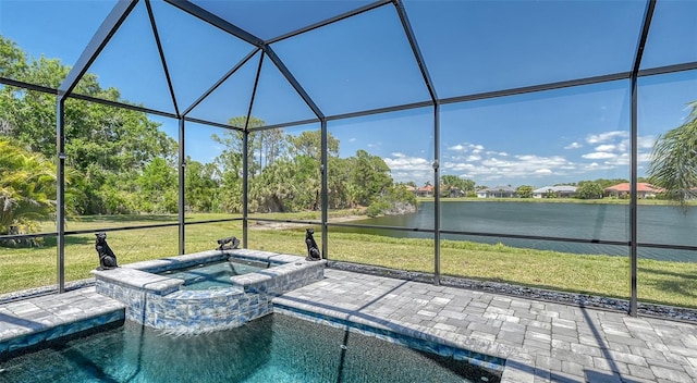 1085 Mallard Marsh Dr, Osprey, FL 34229 - view of swimming pool featuring a yard, a lanai, and a water view