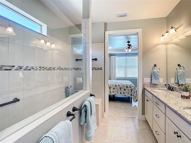 13724 Quinta St, Venice, FL 34293 - full bathroom featuring a sink, tile patterned floors, visible vents, walk in shower, and ensuite bath