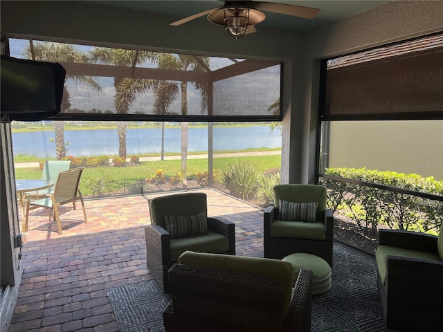 13724 Quinta St, Venice, FL 34293 - sunroom featuring a ceiling fan