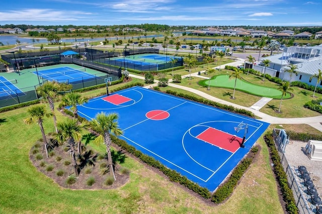 15719 Barefoot Beach Dr, Lakewood Ranch, FL 34211 - view of sport court with community basketball court, a water view, and a tennis court