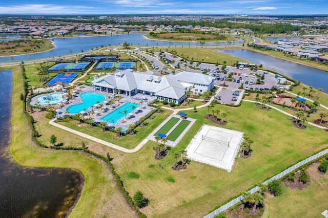 15719 Barefoot Beach Dr, Lakewood Ranch, FL 34211 - aerial view of a pool area and a nearby body of water