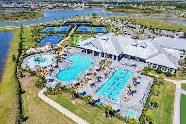 15719 Barefoot Beach Dr, Lakewood Ranch, FL 34211 - aerial view of a pool and a large body of water