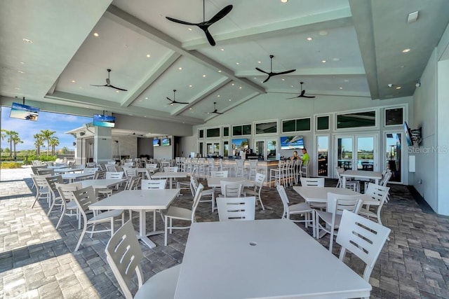 15719 Barefoot Beach Dr, Lakewood Ranch, FL 34211 - view of patio featuring a ceiling fan and outdoor dining space