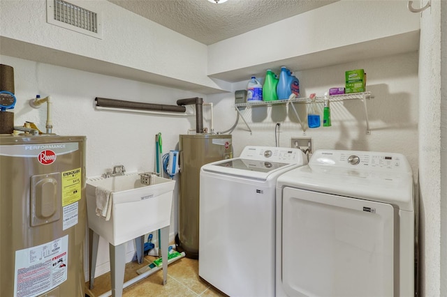 2605 Sunnybrook Dr, Sarasota, FL 34239 - laundry room with laundry area, visible vents, washer and clothes dryer, electric water heater, and water heater