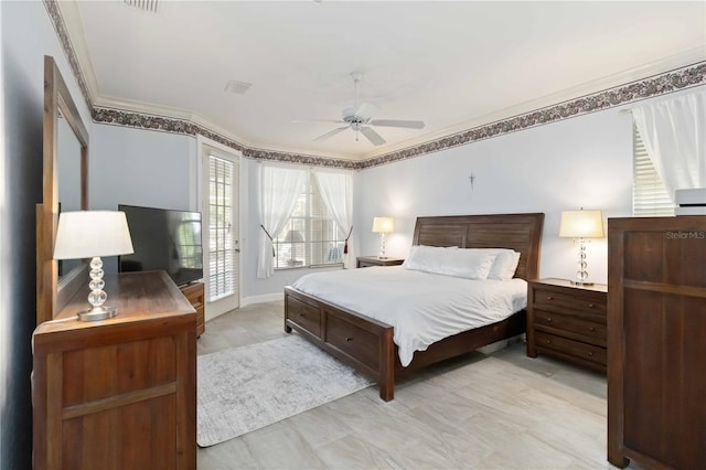 1860 Citron St, Punta Gorda, FL 33980 - bedroom featuring access to outside, crown molding, and a ceiling fan