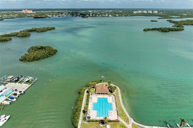 bird's eye view featuring a water view