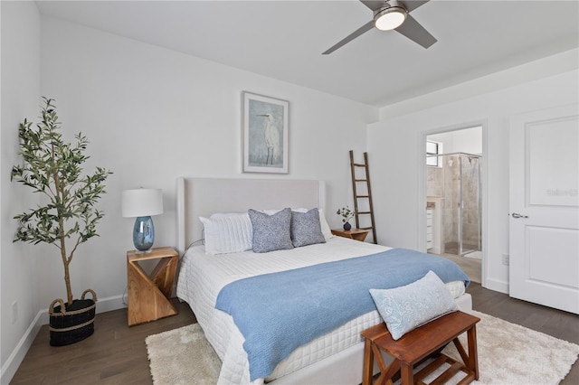 2193 Bonito Way, Port Charlotte, FL 33953 - bedroom with ensuite bathroom, baseboards, a ceiling fan, and wood finished floors