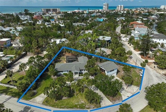 105 Island Cir, Sarasota, FL 34242 - aerial view of property's location featuring property parcel outlined and a nearby body of water