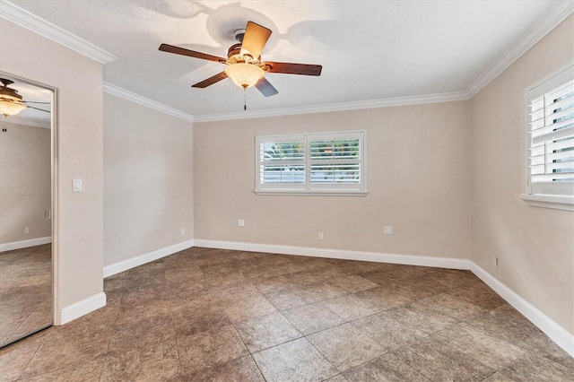 unfurnished bedroom with crown molding, baseboards, and multiple windows