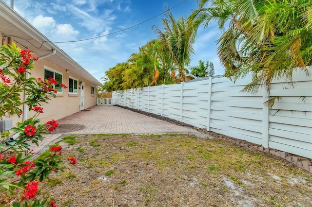 view of yard featuring a patio area and a fenced backyard