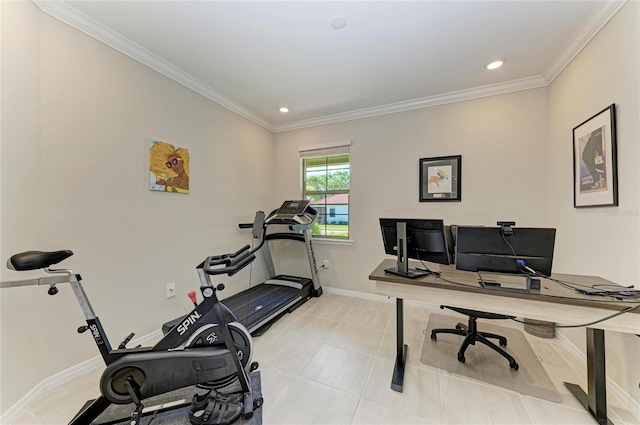 224 Soliera St, Nokomis, FL 34275 - tiled office featuring recessed lighting, baseboards, and crown molding