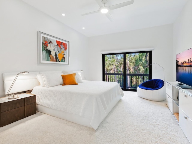 1493 Landings Lake Dr Unit 32, Sarasota, FL 34231 - carpeted bedroom featuring a ceiling fan, access to outside, and recessed lighting