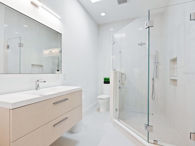 1493 Landings Lake Dr Unit 32, Sarasota, FL 34231 - full bathroom featuring toilet, visible vents, recessed lighting, a shower stall, and vanity