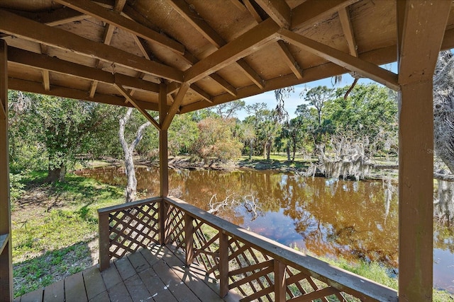 deck with a water view
