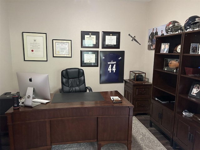 4622 Grand Lakeside Dr, Palm Harbor, FL 34684 - office area featuring dark wood-style floors