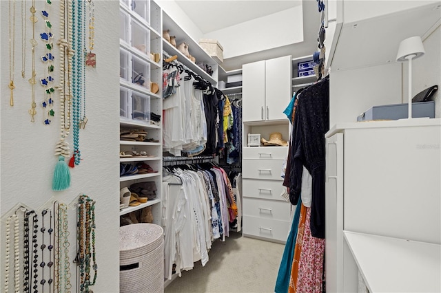 spacious closet with light colored carpet