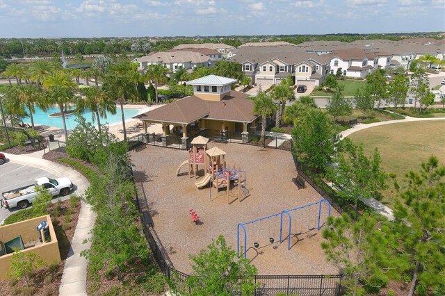 drone / aerial view with a residential view
