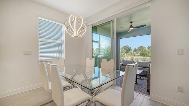 4725 Antrim Dr, Sarasota, FL 34240 - dining area with light wood finished floors, baseboards, and ceiling fan