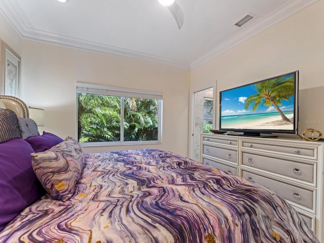 8687 Woodbriar Dr, Sarasota, FL 34238 - bedroom featuring crown molding and a ceiling fan