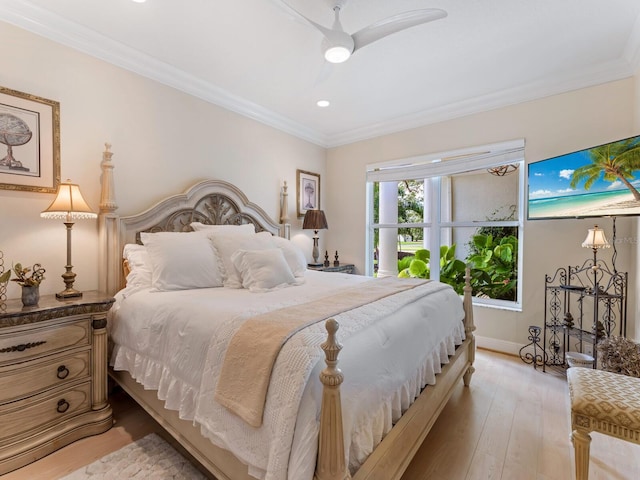 8687 Woodbriar Dr, Sarasota, FL 34238 - bedroom with ornamental molding, light wood finished floors, recessed lighting, and baseboards
