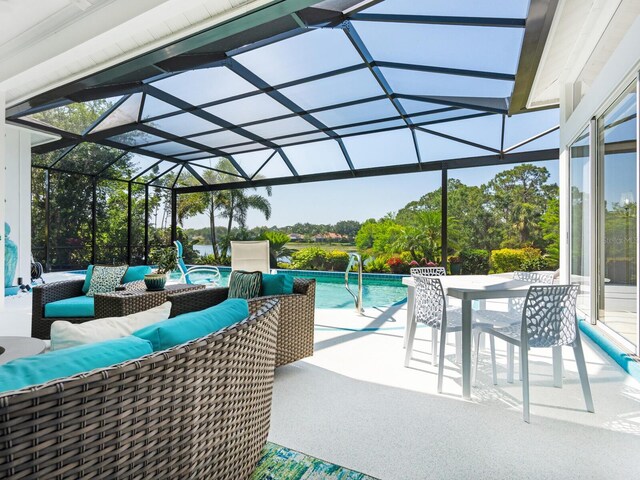 8687 Woodbriar Dr, Sarasota, FL 34238 - view of patio featuring an outdoor hangout area, an outdoor pool, and a lanai